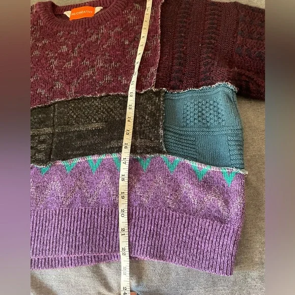 Urban Renewal Patchwork Vintage Crewneck Sweater in Plum, Purple & Teal - Picture 7 of 9